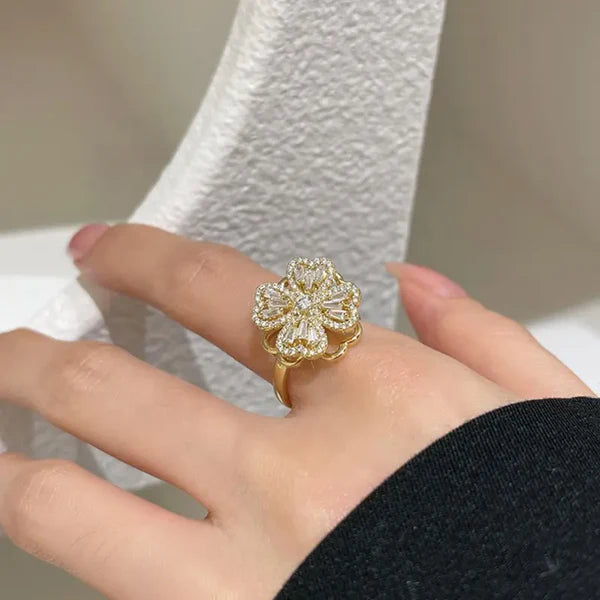 Anillo Trebol Corazon Giratorio +CAJA DP